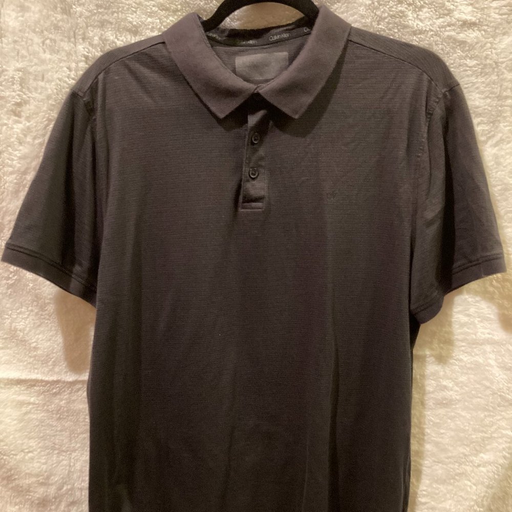 Calvin Klein Mens L Cotton Polo Charcoal Grey